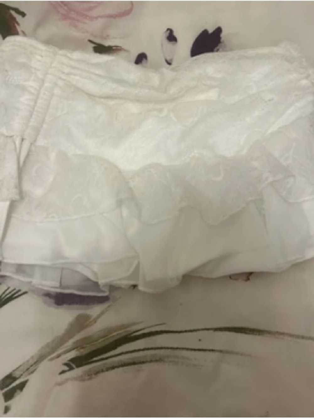 White Floral Lace Ruched Drawstring Tiered Skirt